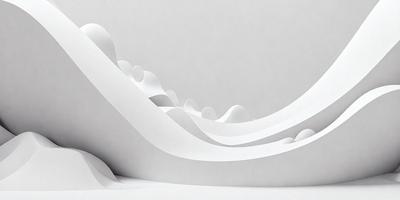 The primary subject of the image is a white paper sculpture, which appears to be a representation of a mountain. The setting is a white background, which provides a clean and minimalist appearance. The visual style is a combination of digital art and illustration, as the paper sculpture is created using paper and scissors. The colors and mood of the image are predominantly white, giving it a clean and serene atmosphere.