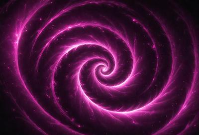 The primary subject of the image is a purple spiral pattern, which appears to be a digital art or illustration. The setting is a dark background, which contrasts with the bright purple color of the spiral. The visual style suggests that the image is a creative and artistic representation of a spiral, possibly inspired by the concept of a galaxy or a swirling vortex. The colors and mood of the image are predominantly purple, creating a sense of depth and intrigue.