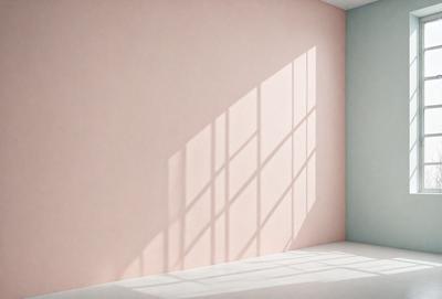 The primary subject of the image is a white wall with a pink background. The setting is a room with a window, and the visual style is a photo. The colors and mood of the image are predominantly white and pink, creating a calm and serene atmosphere.