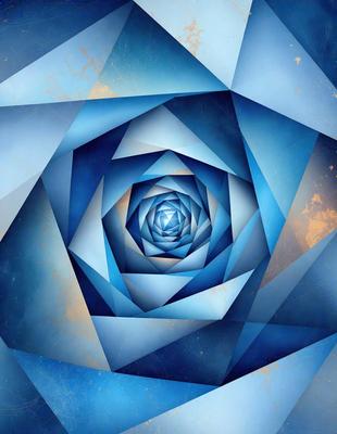 The primary subject of the image is a blue and white geometric pattern, which appears to be a digital art or illustration. The setting is a blue background, and the visual style is a combination of digital art and illustration. The dominant colors are blue and white, creating a calm and soothing atmosphere.