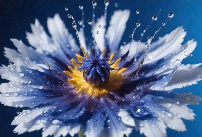 The primary subject of the image is a flower, which is the main object, scene, or focus of the image. The setting/background features a blue surface, which adds to the overall atmosphere of the image. The visual style of the image is a photo, capturing the beauty of the flower in its natural environment. The colors and mood of the image are predominantly blue, creating a serene and calming atmosphere.