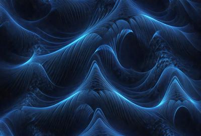 The primary subject of the image is a blue, swirling, and curved pattern. The setting is a dark blue background, which contrasts with the swirling pattern. The visual style is a digital art or illustration, as the pattern appears to be a digital creation. The colors and mood of the image are predominantly dark and moody, with the blue hues creating a sense of depth and intrigue.
