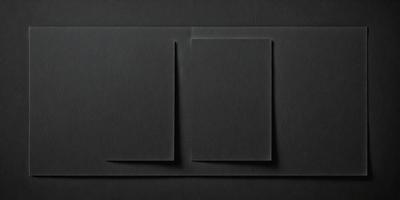 The primary subject of the image is a set of three black books, each with a slightly different shape. They are placed on a black background, which creates a striking contrast with the books. The visual style of the image is a close-up of the books, showcasing their details and textures. The colors and mood of the image are predominantly black, giving it a sleek and modern appearance.