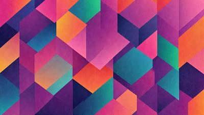 The primary subject of the image is a colorful, geometric pattern made up of various shapes and colors. The setting is a colorful background, which complements the vibrant and lively nature of the pattern. The visual style is a combination of digital art and illustration, creating a unique and eye-catching design. The dominant colors in the image are a mix of purple, orange, and green, which contribute to a cheerful and energetic atmosphere.
