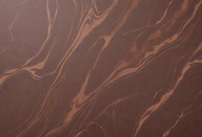 The primary subject of the image is a brown and tan marbled wallpaper with a swirling pattern. The setting is a room with a brown and tan color scheme. The visual style is a close-up of the wallpaper, showcasing its intricate design. The colors and mood of the image are warm and inviting, with the brown and tan tones creating a cozy atmosphere.