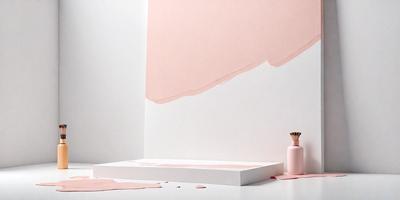 The primary subject of the image is a pink wall with a pink paint splatter on it. The setting is a white wall, and the visual style is a photo. The colors and mood of the image are predominantly pink, creating a warm and inviting atmosphere.