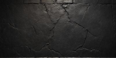 The primary subject of the image is a large, textured stone wall. The setting is a dark, possibly damp environment, which adds to the overall mood of the scene. The visual style of the image is a close-up of the stone wall, showcasing its intricate texture and details. The colors in the image are predominantly dark, with the stone wall being the main focus.