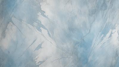 The primary subject of the image is a marble-like surface with a blue tint. The setting is a cloudy sky, and the visual style appears to be a combination of a photo and digital art. The colors and mood of the image are predominantly blue, creating a serene and calming atmosphere.