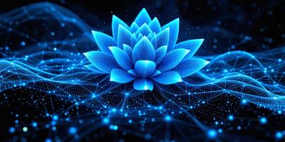 The primary subject of the image is a blue flower, which is the main object, scene, or focus of the image. The setting or background features a blue and white pattern, which adds to the overall visual style. The image is a digital art or illustration, showcasing the flower in a vibrant and colorful manner. The dominant colors in the image are blue and white, creating a serene and calming atmosphere.