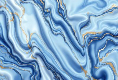 The primary subject of the image is a blue and gold marbled tile. The setting is a bathroom, as indicated by the presence of the marbled tile. The visual style is a close-up of the tile, showcasing its intricate design. The dominant colors are blue and gold, creating a luxurious and elegant atmosphere.