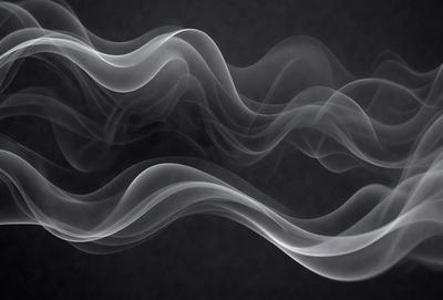 The primary subject of the image is a smoke trail, which appears as a series of swirls and waves. The setting is a dark background, which contrasts with the smoke trail, creating a dramatic visual effect. The visual style is a combination of photo and digital art, as the smoke trail is captured in a photo but has been digitally manipulated to create the swirling pattern. The colors and mood of the image are predominantly dark, with the smoke trail being the main focus and creating a sense of movement and dynam
