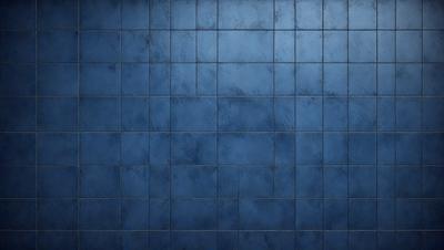 The primary subject of the image is a blue tile wall. The setting is a room with a blue tile wall, and the visual style is a photo. The dominant colors are blue and gray, creating a calm and soothing atmosphere.