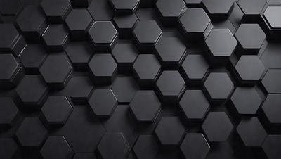 The primary subject of the image is a black and white pattern of hexagons. The setting is a black background, and the visual style appears to be a digital art or illustration. The dominant colors are black and white, creating a bold and striking pattern. The overall atmosphere of the image is modern and minimalistic.