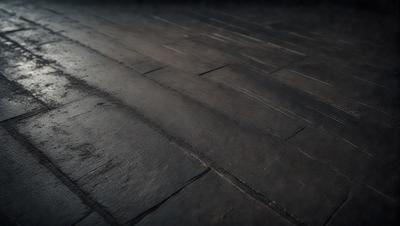 The primary subject of the image is a wooden floor with a black and brown color scheme. The setting is a room with a wooden floor, and the visual style is a photo. The colors and mood of the image are dark and moody, creating a sense of depth and atmosphere.