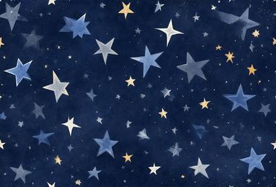 The primary subject of the image is a night sky filled with stars. The setting is a dark blue background, which contrasts with the bright stars. The visual style is a combination of a photo and digital art, creating a realistic yet artistic representation of the night sky. The colors and mood are predominantly dark and serene, with the stars providing a sense of depth and tranquility.