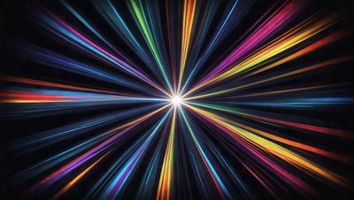 The primary subject of the image is a bright, colorful light source, possibly a star or a light bulb, with a vibrant and lively atmosphere. The setting is a dark background, which contrasts with the bright light source, creating a striking visual effect. The visual style of the image is a combination of digital art and illustration, with the light source being the main focus of the composition. The colors and mood of the image are predominantly bright and energetic, with the light source emitting a warm