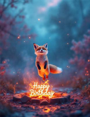 The primary subject of the image is a fox, which is the main object, scene, or focus of the image. The setting/background features a forest, with the fox standing on a rock. The visual style of the image is a digital art, illustration, or drawing, as it is not a photo. The colors and mood of the image are predominantly dark, with the fox being the main source of light and contrast.