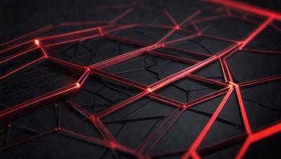 The primary subject of the image is a close-up of a red and black patterned surface. The setting appears to be a dark room, with the patterned surface being the main focus. The visual style of the image is a combination of digital art and illustration, creating a unique and intricate design. The dominant colors in the image are red and black, giving the scene a bold and striking appearance.