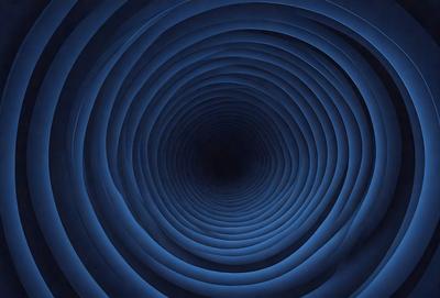 The primary subject of the image is a blue spiral, which appears to be a tunnel or a large tube. The setting is a dark, blue environment, which adds to the overall mood of the image. The visual style is a combination of a photo and a digital art, creating a unique and intriguing appearance. The colors and mood of the image are predominantly blue, giving it a calm and mysterious atmosphere.