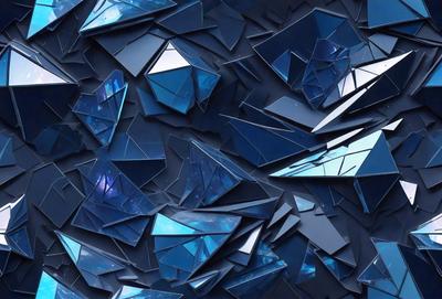 The primary subject of the image is a blue and black patterned wall, which appears to be made of glass or a similar material. The setting is a room with a blue and black color scheme. The visual style is a combination of digital art and illustration, creating a unique and intricate design. The dominant colors are blue and black, giving the wall a modern and sophisticated appearance.