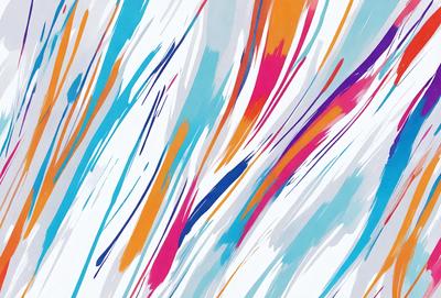 The primary subject of the image is a colorful, abstract painting featuring a mix of blue, orange, and pink colors. The painting is displayed on a white background, which contrasts with the vibrant colors of the artwork. The visual style of the painting appears to be a combination of digital art and illustration, creating a unique and eye-catching design. The overall atmosphere of the painting is lively and energetic, with the bold colors and dynamic patterns evoking a sense of movement and creativity.