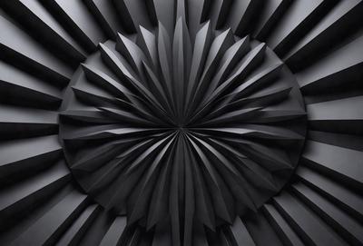 The primary subject of the image is a black and white pattern, which appears to be a close-up of a flower or a circular design. The setting is a black background, which contrasts with the pattern, creating a visually striking composition. The visual style of the image is a combination of a photo and a digital art or illustration, as it showcases the intricate details of the pattern. The colors and mood of the image are predominantly black and white, giving it a classic and timeless feel.
