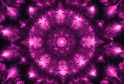 The primary subject of the image is a purple flower, which is the centerpiece of the scene. The setting is a purple background, which complements the flower's color. The visual style is a digital art or illustration, as the flower is depicted in a circular pattern. The dominant colors are purple and pink, creating a calm and serene atmosphere.