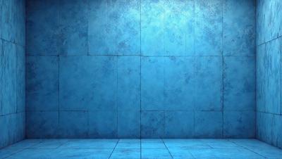 The primary subject of the image is a blue wall with a tile pattern. The setting is a room with a blue wall, and the visual style is a photo. The dominant colors are blue and white, creating a calm and serene atmosphere.