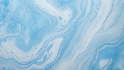 The primary subject of the image is a blue and white swirling pattern, which appears to be a painting or a digital artwork. The setting is a white wall, and the visual style is a combination of painting and digital art. The dominant colors are blue and white, creating a calming and serene atmosphere.