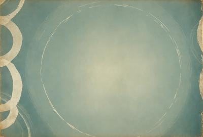 The primary subject of the image is a large, round, blue circle. The setting is a blue sky, and the visual style appears to be a combination of a photo and a drawing. The colors and mood of the image are predominantly blue, creating a calm and serene atmosphere.