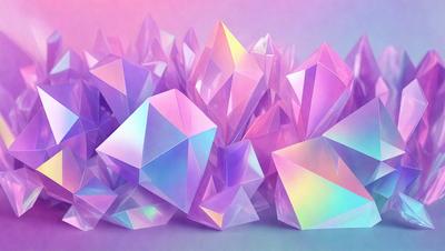 The primary subject of the image is a collection of colorful, geometric shapes, which are likely made of glass or crystal. These shapes are arranged in a visually appealing manner, creating a sense of depth and dimension. The setting or background of the image features a purple and pink color scheme, which adds to the overall mood and atmosphere of the scene. The visual style of the image is a combination of digital art and illustration, with the shapes and colors appearing to be intricately crafted and carefully arranged.
