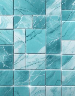 The primary subject of the image is a blue and white marble tile. The setting is a bathroom, with the tiles covering the walls and floor. The visual style is a close-up of the tiles, showcasing their intricate design and texture. The dominant colors are blue and white, creating a clean and elegant atmosphere in the bathroom.