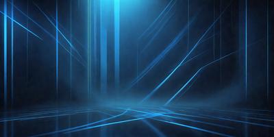 The primary subject of the image is a blue and white patterned floor. The setting is a dark room with a blue background, giving the scene a moody atmosphere. The visual style appears to be a combination of digital art and illustration, creating a unique and intriguing design. The colors and mood of the image are predominantly blue, with a touch of white, creating a sense of depth and contrast.