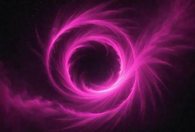 The primary subject of the image is a large, pink, swirling circle. The setting is a dark, starry sky, which serves as the backdrop for the circle. The visual style of the image is a combination of a photo and digital art, creating a unique and captivating scene. The dominant colors in the image are pink and purple, giving the scene a warm and inviting atmosphere.