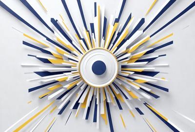 The primary subject of the image is a large, colorful sunflower. The sunflower is the main object, scene, or focus of the image. The setting is a white wall, and the visual style is a combination of digital art and illustration. The dominant colors are yellow and blue, creating a warm and vibrant atmosphere.