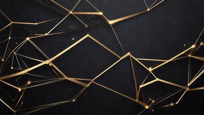 The primary subject of the image is a pattern of gold lines on a black background. The setting is a dark background, which contrasts with the gold lines. The visual style is a combination of digital art and illustration, creating a unique and eye-catching design. The colors and mood of the image are predominantly black and gold, giving it a sophisticated and elegant appearance.