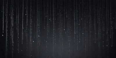 The primary subject of the image is a painting of raindrops falling from the sky. The setting is a black background, which contrasts with the raindrops, creating a dramatic effect. The visual style is a painting, which showcases the artist's skill in capturing the raindrops' movement and the overall atmosphere. The colors are predominantly black and white, with the raindrops being the main focus, creating a mood of tranquility and calmness.