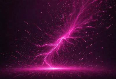 The primary subject of the image is a bright pink lightning bolt, which appears to be a digital art or illustration. The lightning bolt is the main focus of the image, and it is set against a dark background. The visual style of the image suggests that it is a digital art or illustration, rather than a photo or a traditional drawing. The dominant colors in the image are pink and purple, creating a vibrant and energetic atmosphere.