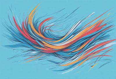 The primary subject of the image is a colorful, swirling, and flowing pattern. The setting is a blue background, which contrasts with the vibrant colors of the pattern. The visual style is a combination of digital art and illustration, creating a dynamic and eye-catching design. The colors and mood of the image are lively and energetic, with a focus on the movement and flow of the pattern.