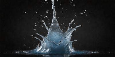 The primary subject of the image is a large, splashing water fountain. The water is blue and appears to be frothy, creating a dynamic and visually appealing scene. The setting is a dark background, which contrasts with the bright blue water and adds depth to the image. The visual style is a combination of photo and digital art, as the water appears to be digitally manipulated to create the frothy effect. The colors and mood of the image are predominantly blue, with a hint of white from