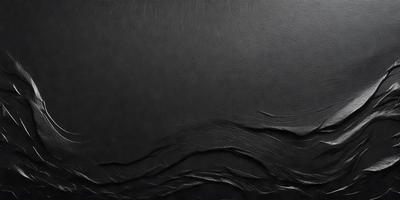 The primary subject of the image is a black leather surface. The setting is a dark background, which creates a moody atmosphere. The visual style is a close-up of the leather surface, showcasing its texture and details. The colors are predominantly black, with the leather being the main focus of the image.