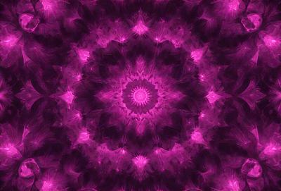 The primary subject of the image is a purple, pink, and white circular pattern. The setting is a dark background, which contrasts with the vibrant colors of the pattern. The visual style appears to be a combination of digital art and illustration, creating a unique and eye-catching design. The dominant colors in the image are purple, pink, and white, giving the overall atmosphere a sense of calmness and tranquility.