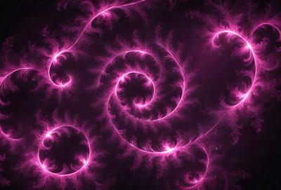 The primary subject of the image is a swirling, pink, and purple pattern. The setting is a dark background, which contrasts with the vibrant colors of the pattern. The visual style appears to be a combination of digital art and illustration, creating a unique and eye-catching design. The dominant colors in the image are pink and purple, giving the pattern a lively and energetic atmosphere.