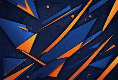The primary subject of the image is a blue and orange geometric pattern. The setting is a blue background, and the visual style appears to be a digital art or illustration. The dominant colors are blue and orange, creating a vibrant and energetic atmosphere.