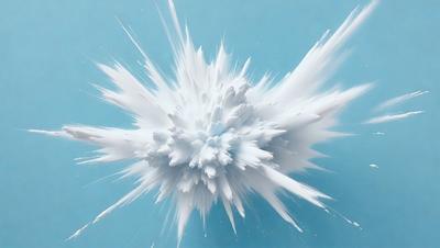 The primary subject of the image is a white, swirling, and splashing mass of paint or froth, which appears to be a digital art or illustration. The setting is a blue background, which adds a contrasting and vibrant touch to the scene. The visual style is modern and creative, showcasing the artist's skill in creating dynamic and visually appealing artwork. The colors and mood of the image are predominantly white and blue, giving it a clean, fresh, and ener