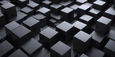 The primary subject of the image is a black and white pattern of square shapes. The setting is a black background, and the visual style is a digital art or illustration. The dominant colors are black and white, creating a monochromatic and minimalist atmosphere.