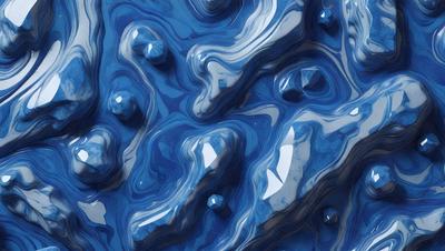 The primary subject of the image is a blue, swirling, and textured surface, which appears to be a piece of art or a decorative item. The setting is a blue background, and the visual style is a combination of digital art and illustration. The dominant colors are blue and white, creating a calming and serene atmosphere.