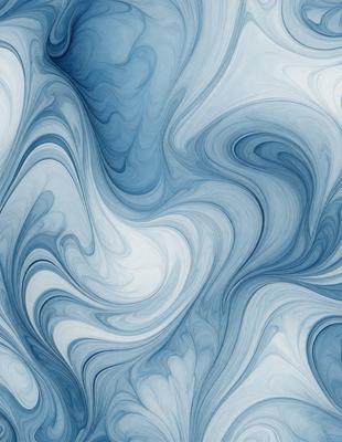The primary subject of the image is a blue and white swirling pattern, which appears to be a digital art or illustration. The setting is a blue background, and the visual style is a combination of digital art and illustration. The dominant colors are blue and white, creating a calming and soothing atmosphere.