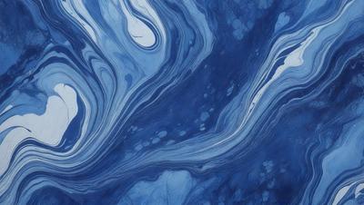 The primary subject of the image is a blue and white ocean wave. The setting is the ocean, with the wave crashing against the surface. The visual style is a painting, which gives the image a more artistic and creative appearance. The dominant colors are blue and white, creating a serene and calming atmosphere.