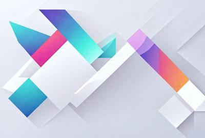The primary subject of the image is a white paper with a blue and pink triangle on it. The setting is a white background, and the visual style appears to be a digital art or illustration. The colors and mood of the image are predominantly blue and pink, creating a vibrant and lively atmosphere.